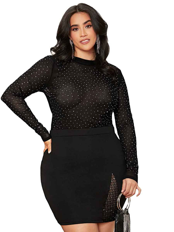 Plus Size Rhinestone Black Shirt - Bling Shirts Plus Size
