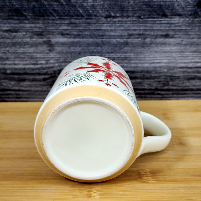 Poinsettia Coffee Mug Christmas Holiday Ceramic Tea Cup Blue Sky 18oz Embossed