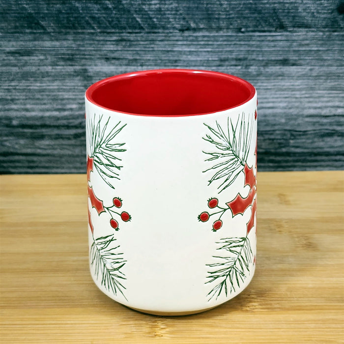 Poinsettia Coffee Mug Christmas Holiday Ceramic Tea Cup Blue Sky 18oz Embossed