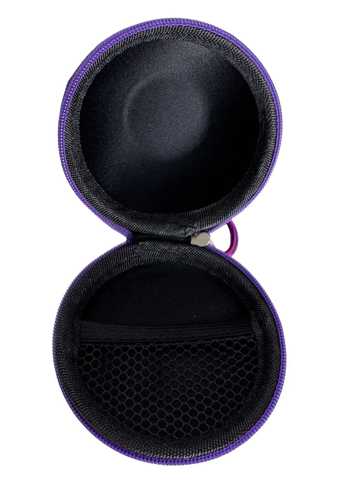 Pokemon 3D Master Ball Carabiner Zip Pouch in purple and white with carabiner clip and zipper closure — lifestyle view