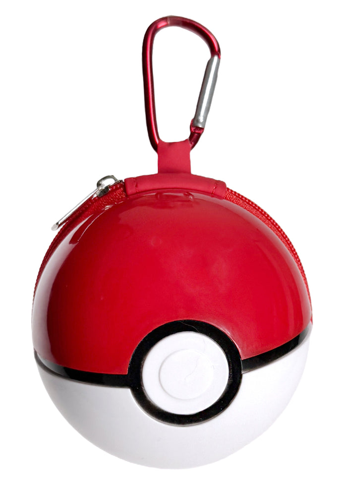 Pokemon 3D Poke Ball Carabiner Zip Pouch in red and white with carabiner clip and zipper closure — front view