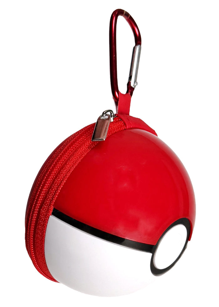 Pokemon 3D Poke Ball Carabiner Zip Pouch in red and white with carabiner clip and zipper closure — detail view