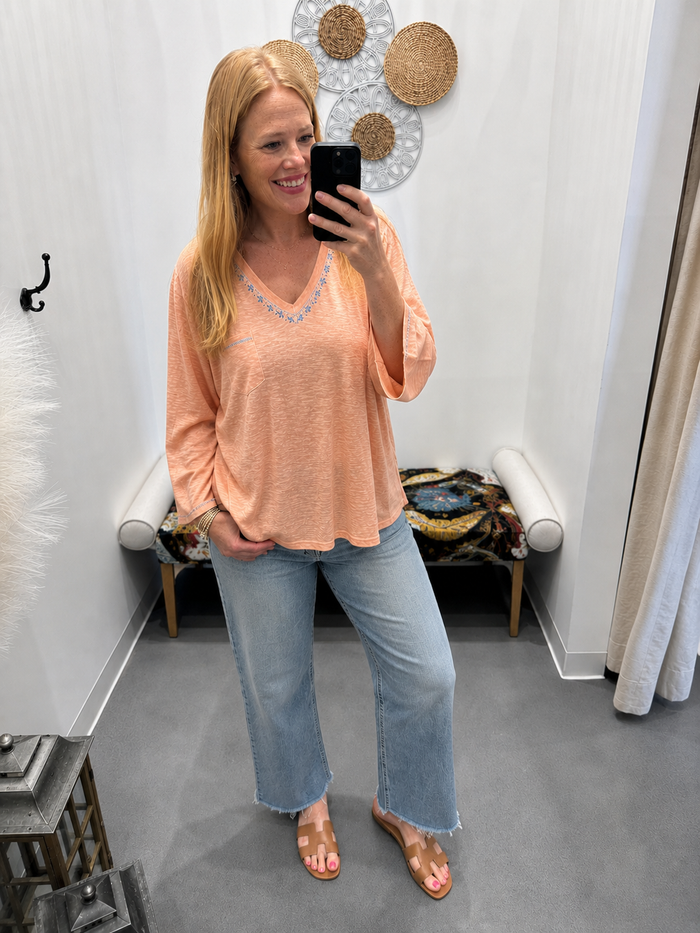 POL Contrast Stitch Long Sleeve Top
