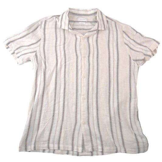 Porter & Ash Mens Large Linen Blend Striped Short Sleeve Button Up Shirt Cream0