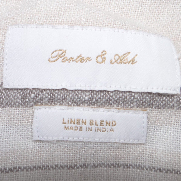 Porter & Ash Mens Large Linen Blend Striped Short Sleeve Button Up Shirt Cream1