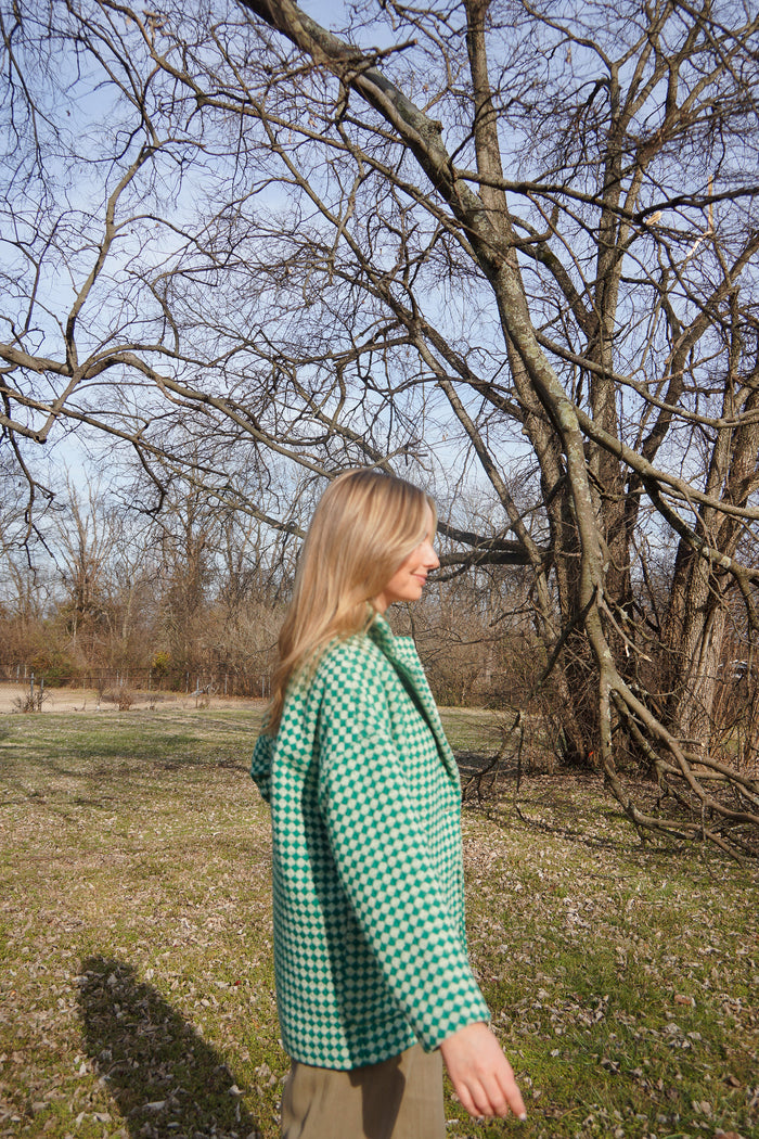 Portuguese Wool Pieper Coat in Green and Cream Check Made to Order