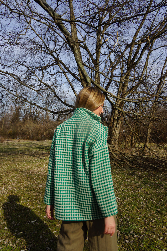 Portuguese Wool Pieper Coat in Green and Cream Check Made to Order