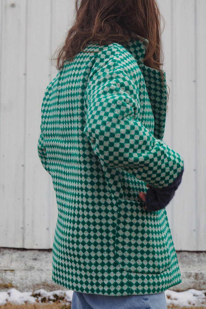Portuguese Wool Pieper Coat in Green and Cream Check Made to Order