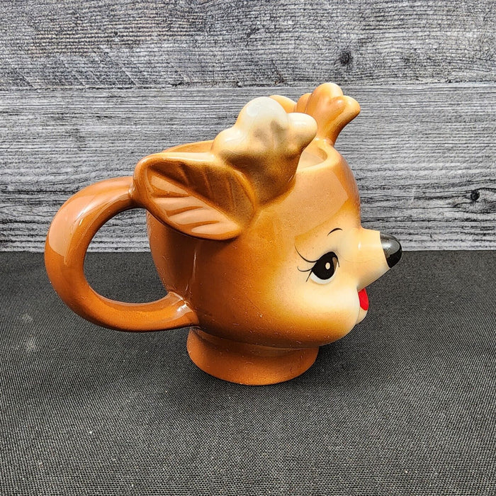 Pottery Barn Mug of Rudolph Reindeer Handcrafted Christmas 12 Oz Cup