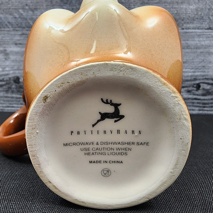 Pottery Barn Mug of Rudolph Reindeer Handcrafted Christmas 12 Oz Cup