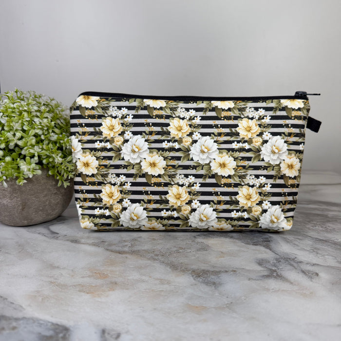 Pouch - Black Grey Stripe Floral