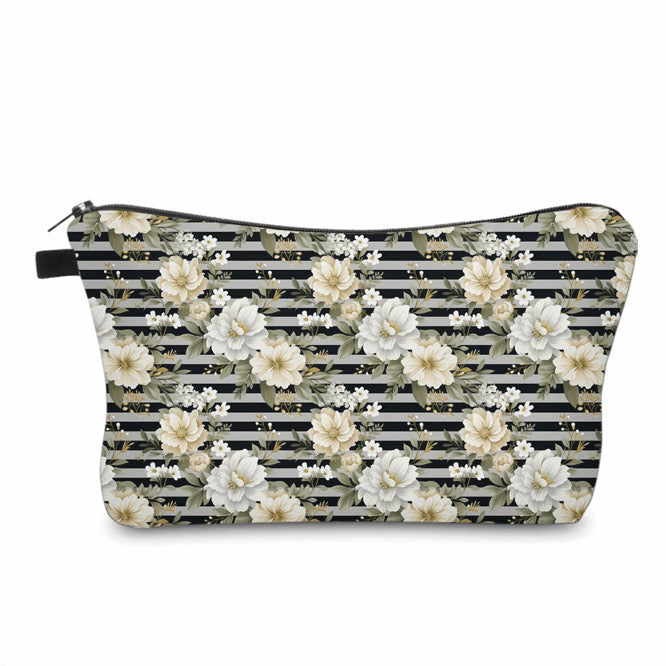 Pouch - Black Grey Stripe Floral