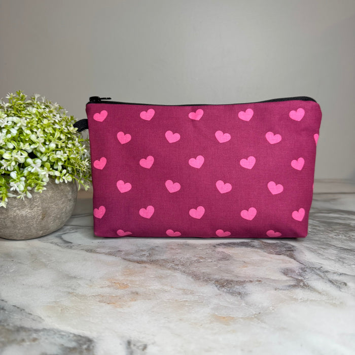 Pouch - Maroon Dark Pink Hearts