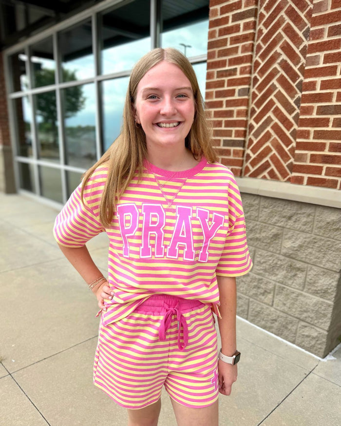 PRAY {Pink & Butter Stripe Short Set}