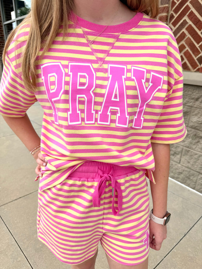 PRAY {Pink & Butter Stripe Short Set}