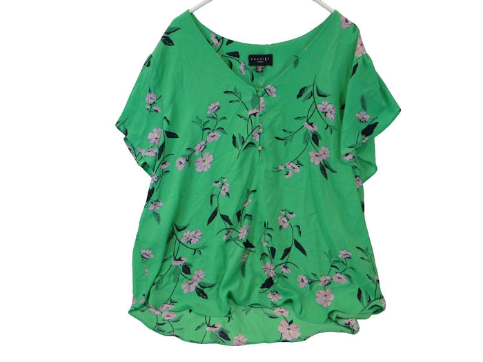 Premise Woman Green Floral Button Up Blouse   NWT   3X0