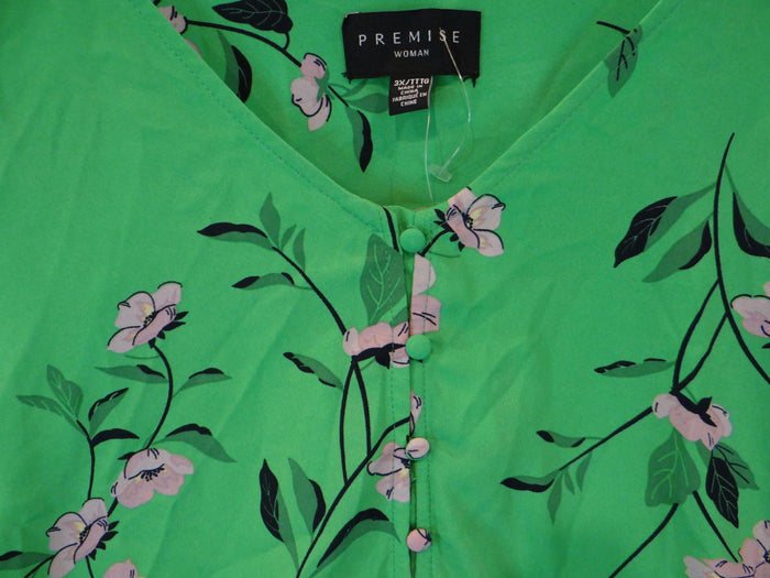 Premise Woman Green Floral Button Up Blouse   NWT   3X1
