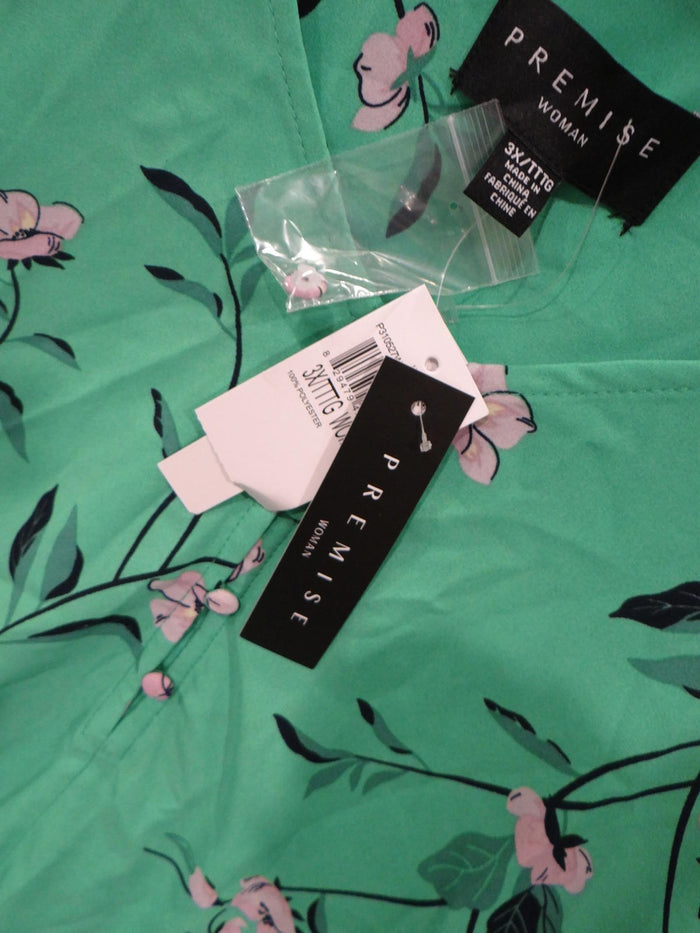 Premise Woman Green Floral Button Up Blouse   NWT   3X3