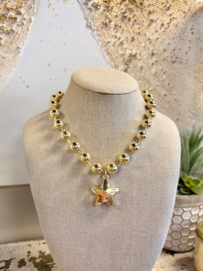 Puffy Star Chunky Ball Chain Statement Necklace