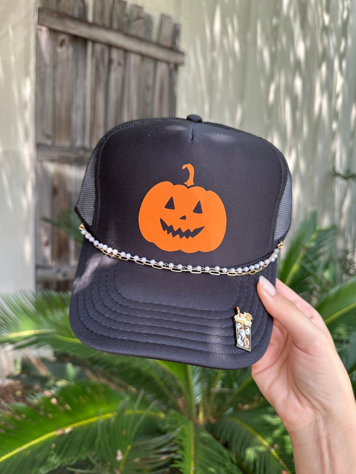 Pumpkin Face Black Trucker Hat