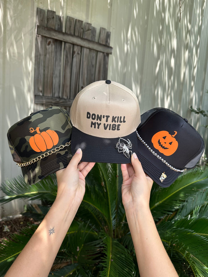 Pumpkin Face Black Trucker Hat