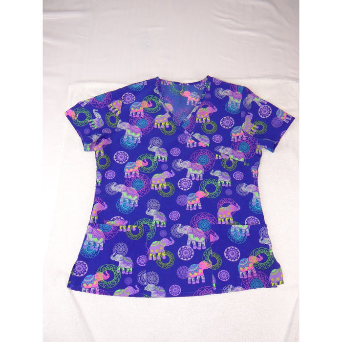 Purple Elephant V Neck Scrub Top Short Sleeve Medical Uniform Pockets0