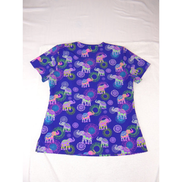 Purple Elephant V Neck Scrub Top Short Sleeve Medical Uniform Pockets1