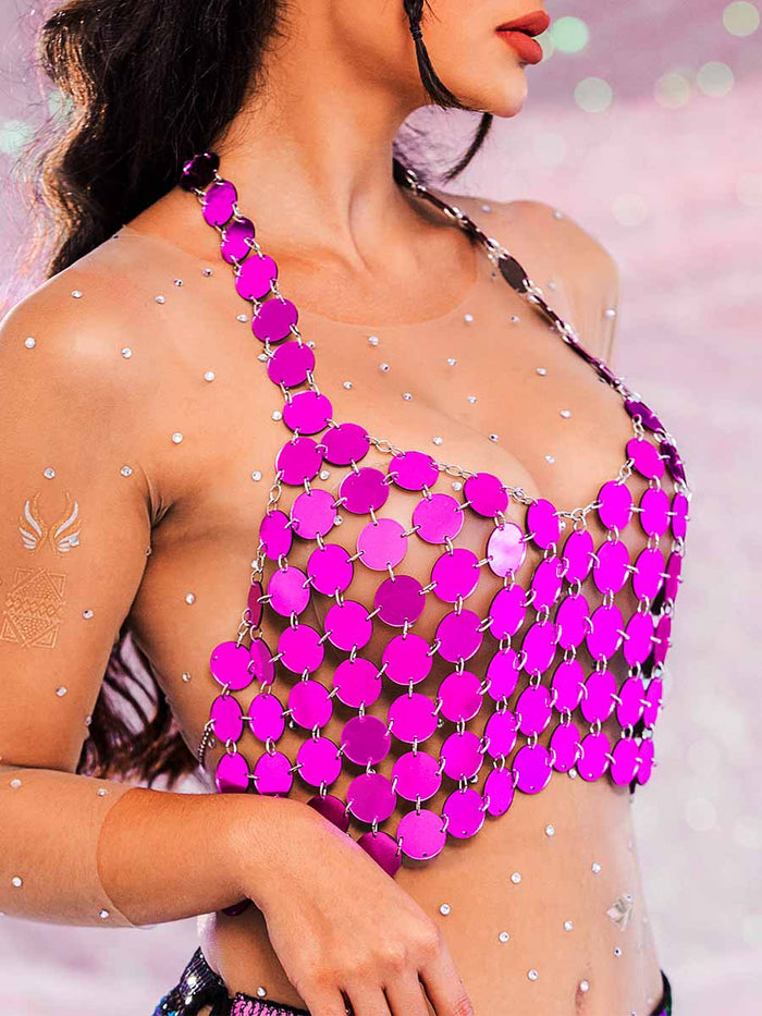 Purple Sequin Tank Top - Chainmail Halter Vest Top