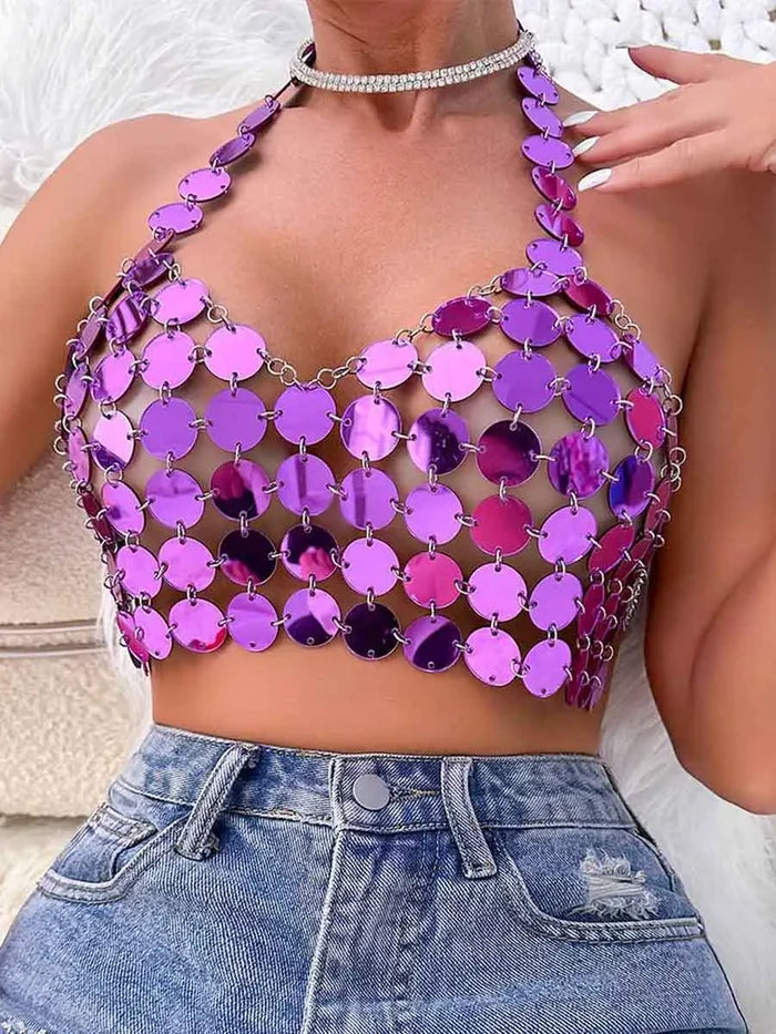 Purple Sparkly Tank Top - Chainmail Sparkly Bra