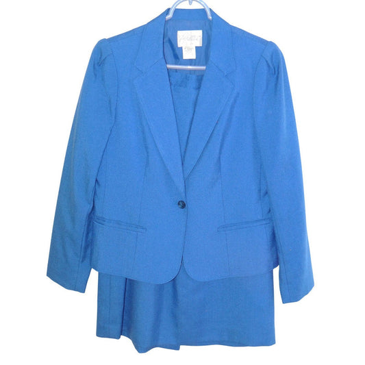 Pykettes Vintage Royal Blue Skirt Suit Set Blazer Mini Skirt Made in Japan 120