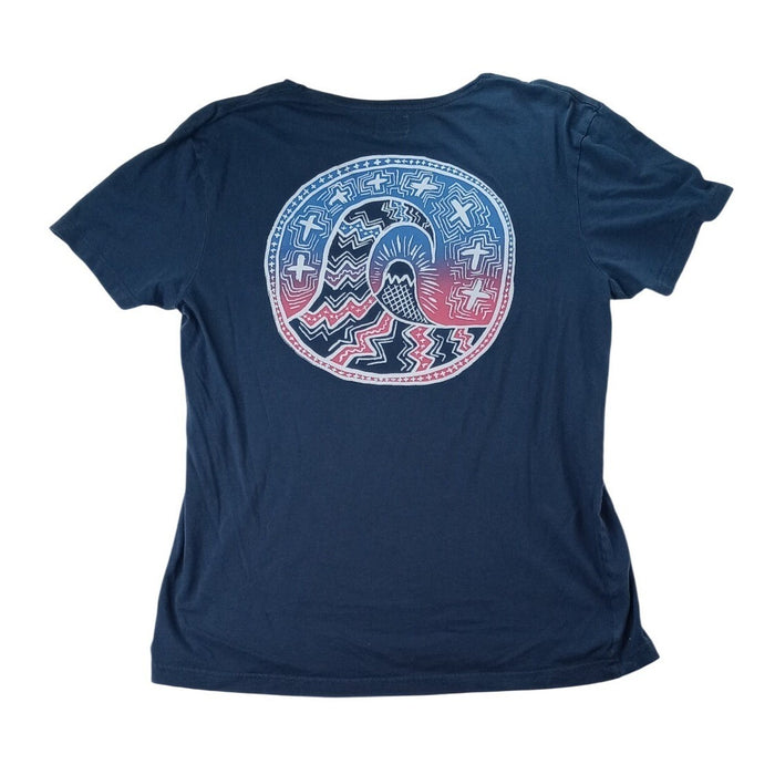 Quiksilver Women's Navy Blue Graphic T Shirt Surf Wave Logo Size L3