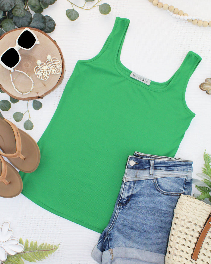 Rachel Ribbed Tank - Kelly Green