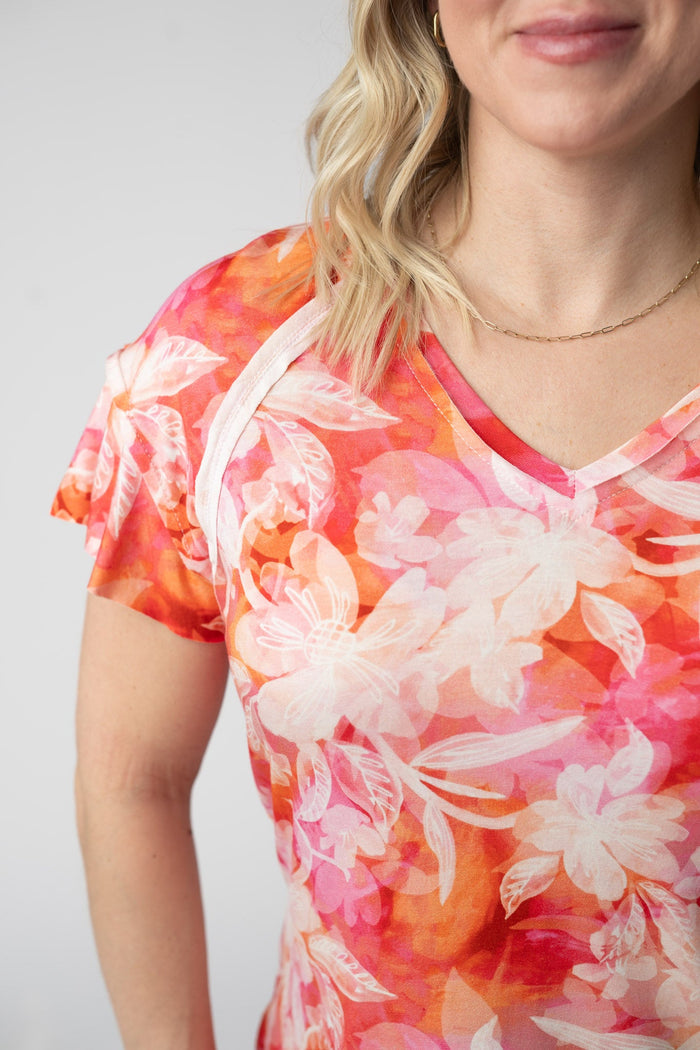 Raelynn V-Neck Top - Sunset Tropical Floral
