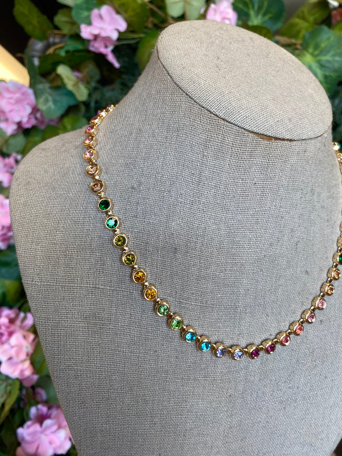 Rainbow Bezel-Set Gemstone Tennis Necklace