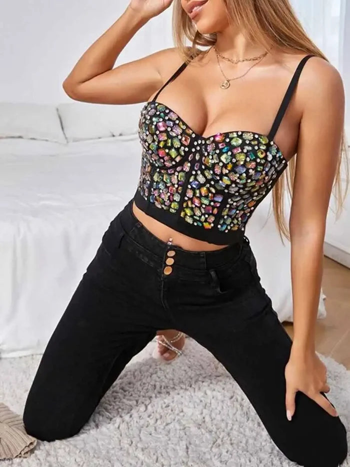 Rainbow Rhinestone Festival Bra Top