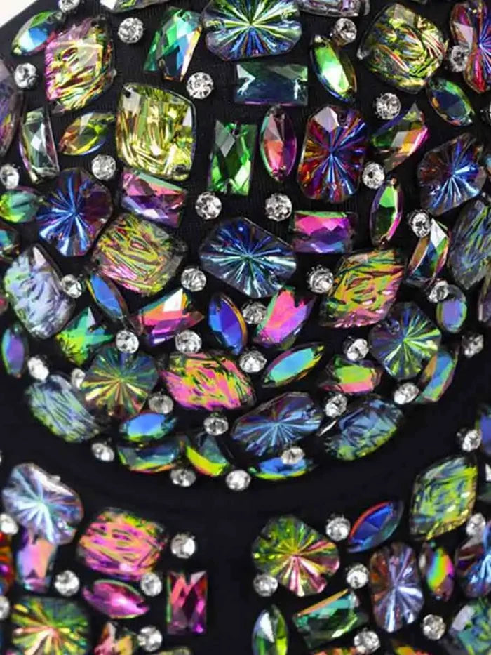 Rainbow Rhinestone Festival Bra Top