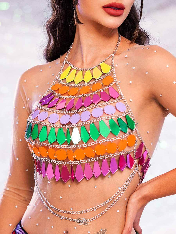 Rainbow Sequin Tank Top â€?Shiny Metallic Chain Vest Top