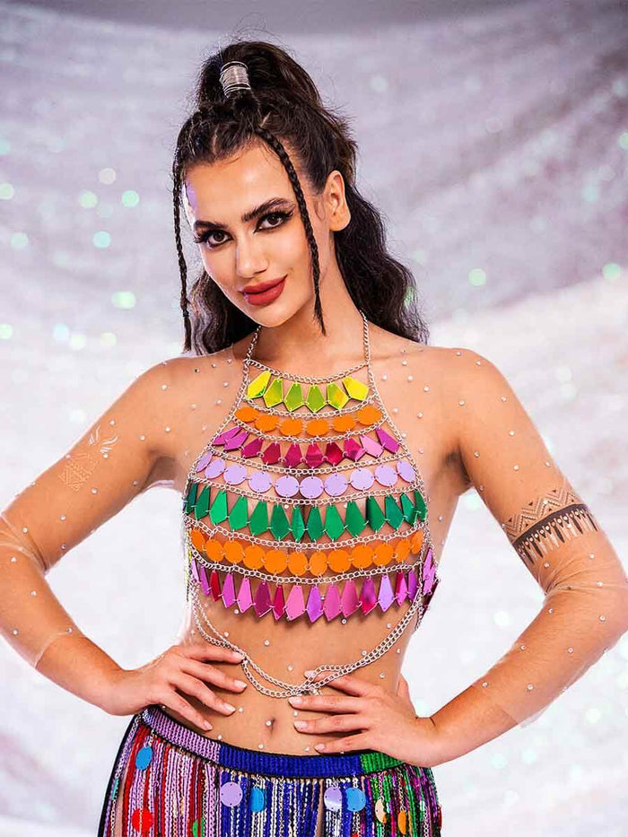 Rainbow Sequin Tank Top â€?Shiny Metallic Chain Vest Top