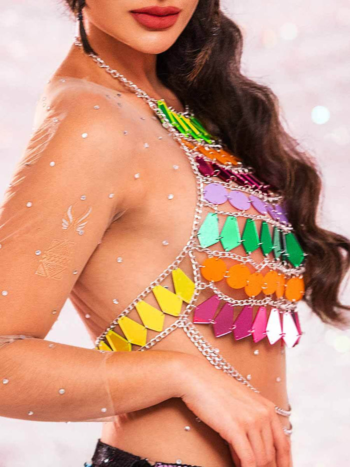Rainbow Sequin Tank Top â€?Shiny Metallic Chain Vest Top