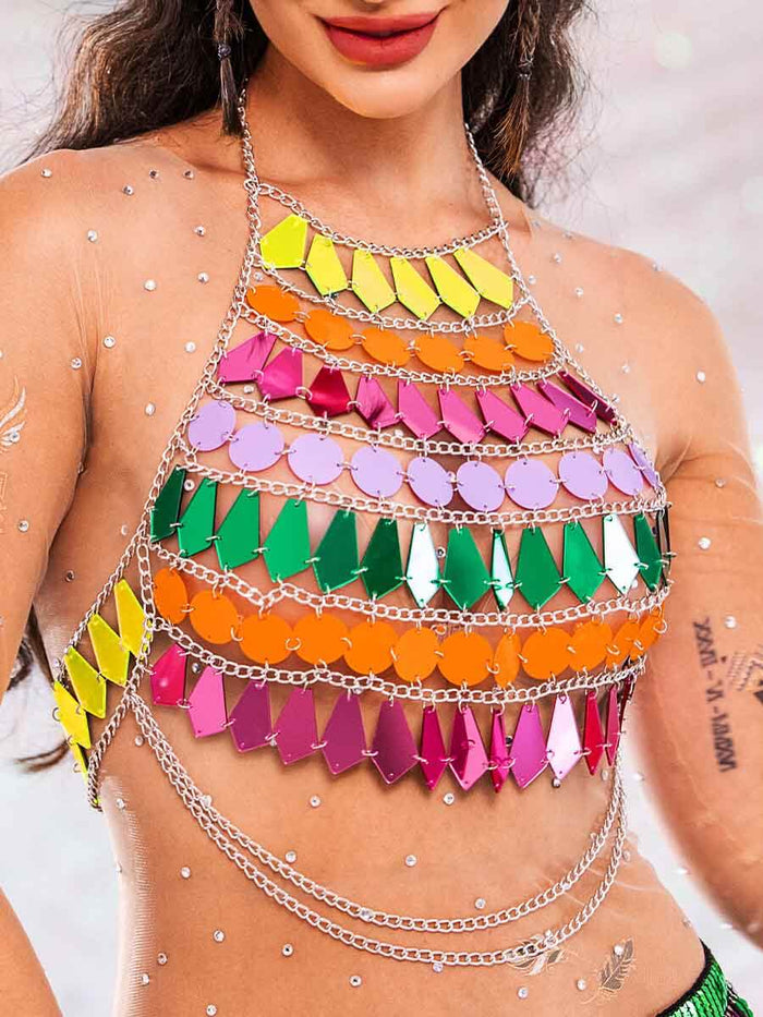 Rainbow Sequin Tank Top â€?Shiny Metallic Chain Vest Top