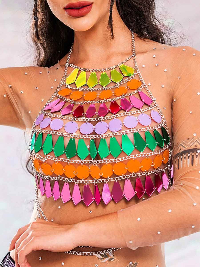 Rainbow Sequin Tank Top â€?Shiny Metallic Chain Vest Top