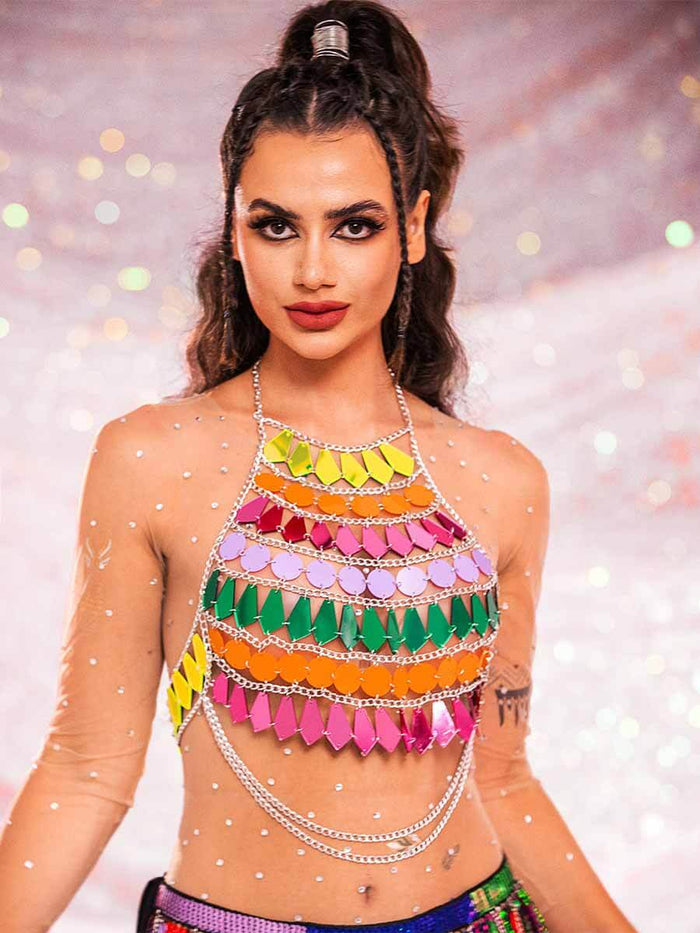 Rainbow Sequin Tank Top â€?Shiny Metallic Chain Vest Top
