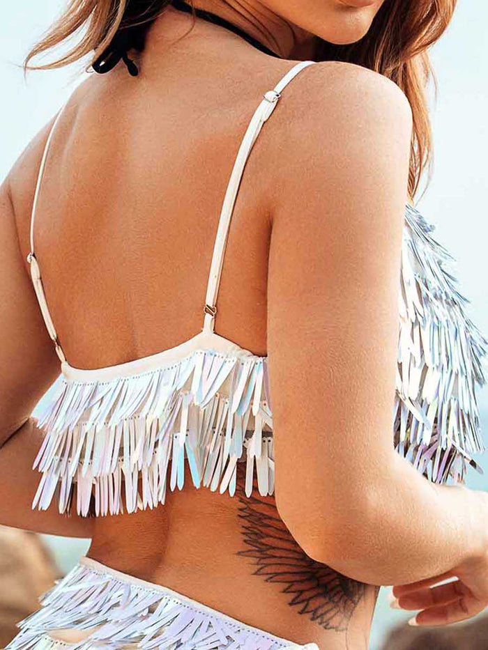 Rainbow Sequin Tassel Cropped Top