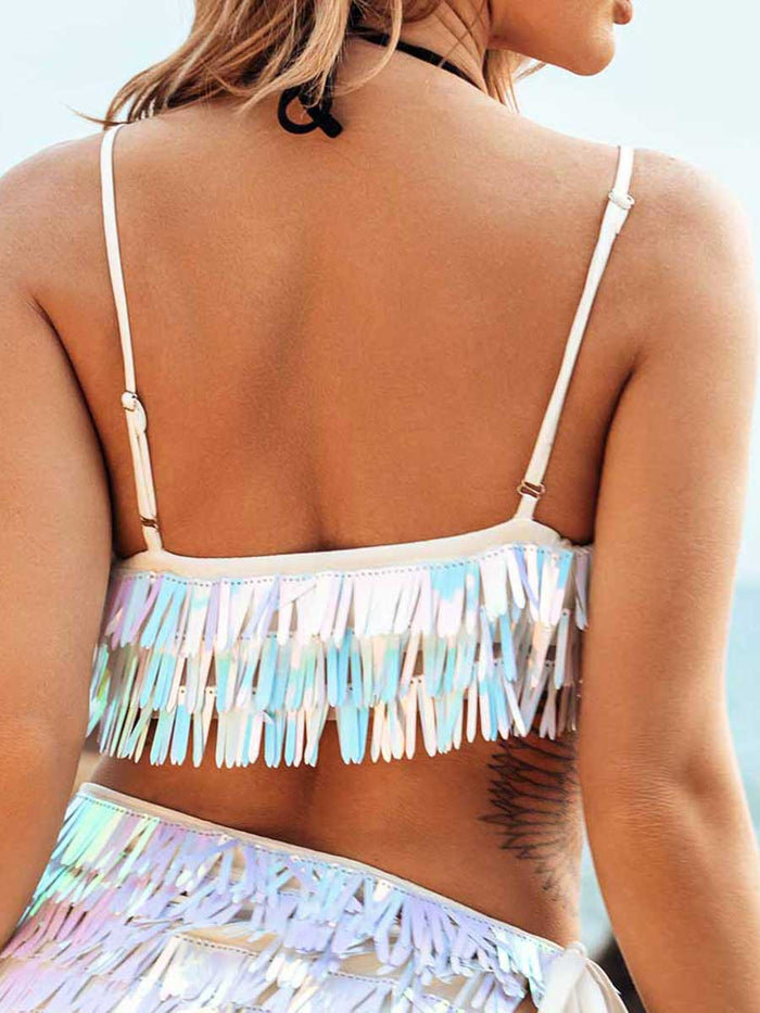 Rainbow Sequin Tassel Cropped Top