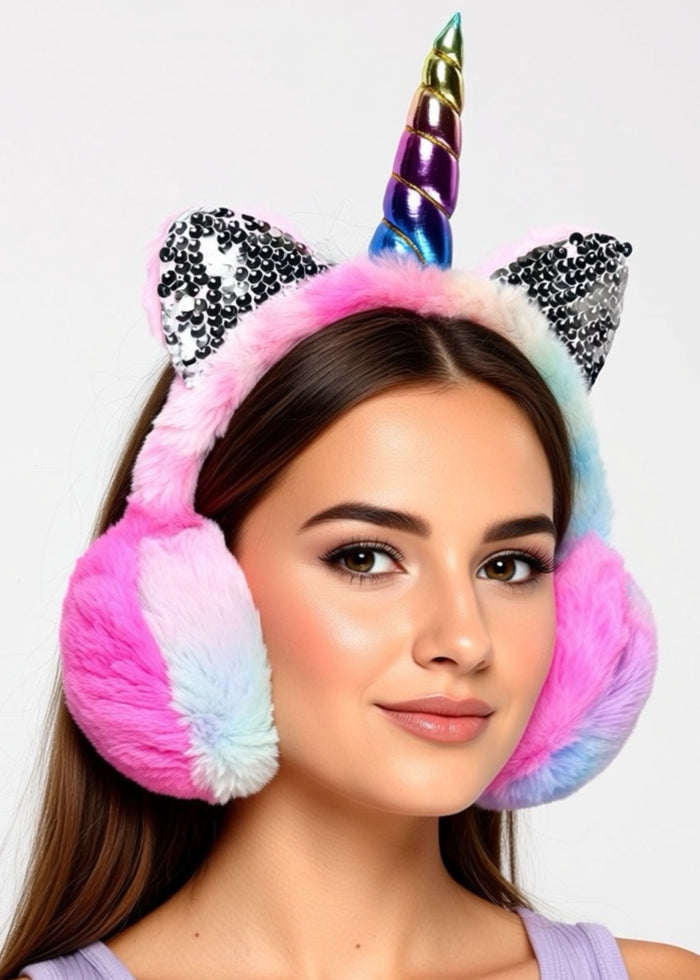 Rainbow Sparkle Unicorn Sequin Plush Earmuff