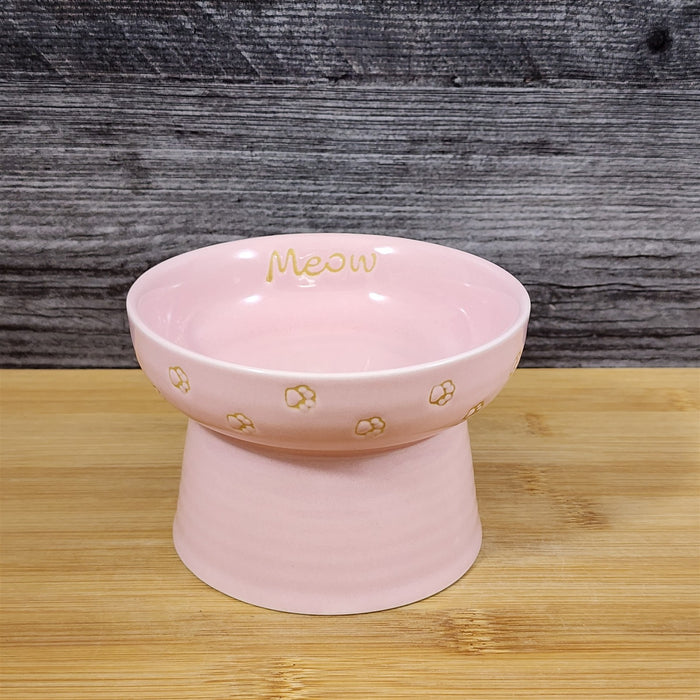 Raised Cat Bowl Elevated Ceramic Pedestal Food Water Dish Pink By Blue Sky