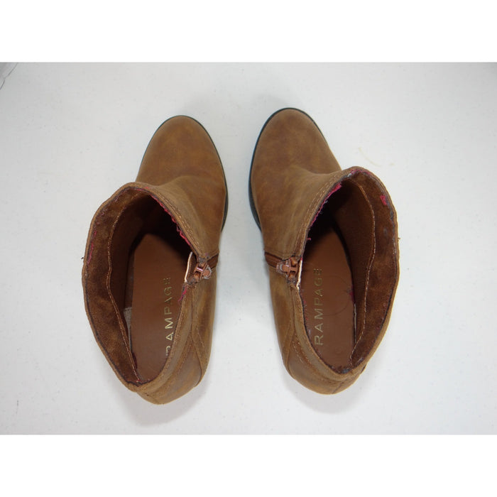 Rampage Womens Brown Faux Leather Block Heel Ankle Booties Almond Toe Zip 40553