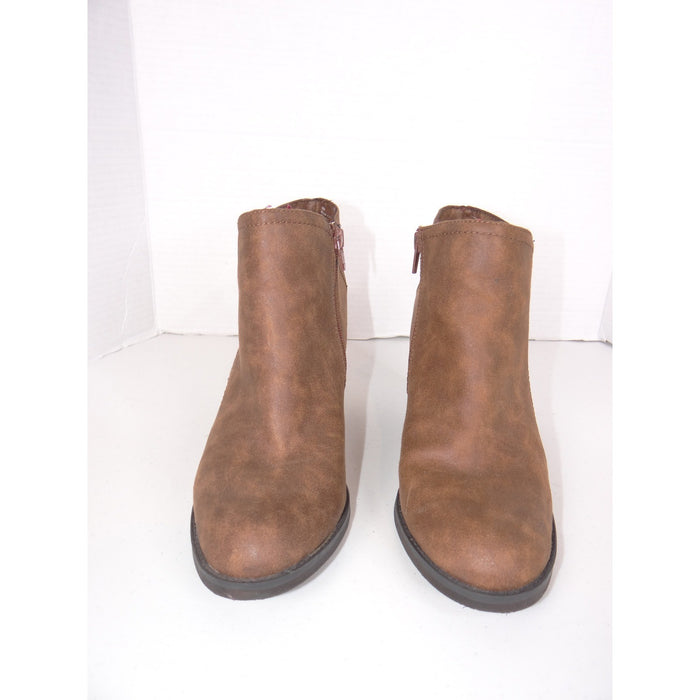 Rampage Womens Brown Faux Leather Block Heel Ankle Booties Almond Toe Zip 40554