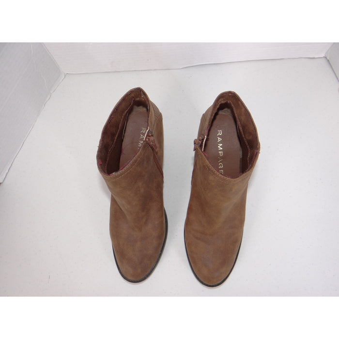 Rampage Womens Brown Faux Leather Block Heel Ankle Booties Almond Toe Zip 40555