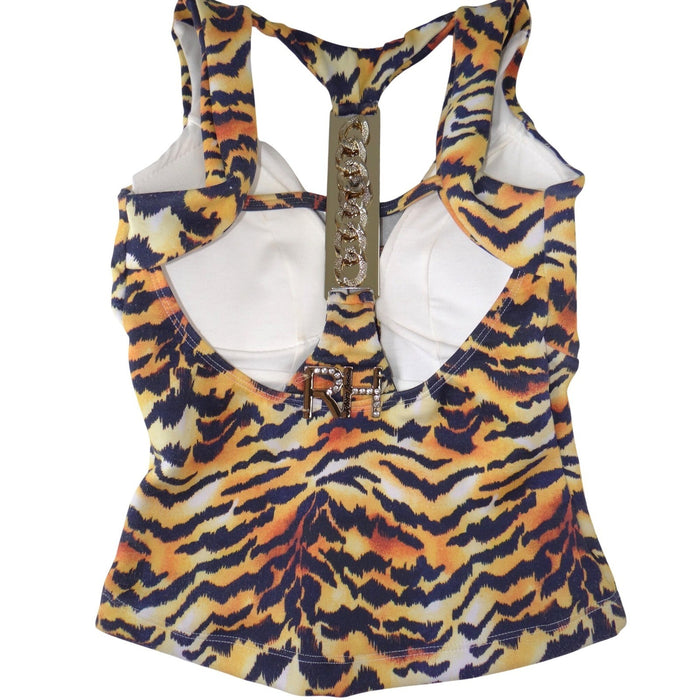Rare Rhero Jeans Womens Tiger Print Tank Top Rhinestone Gold Hardware Racerback2